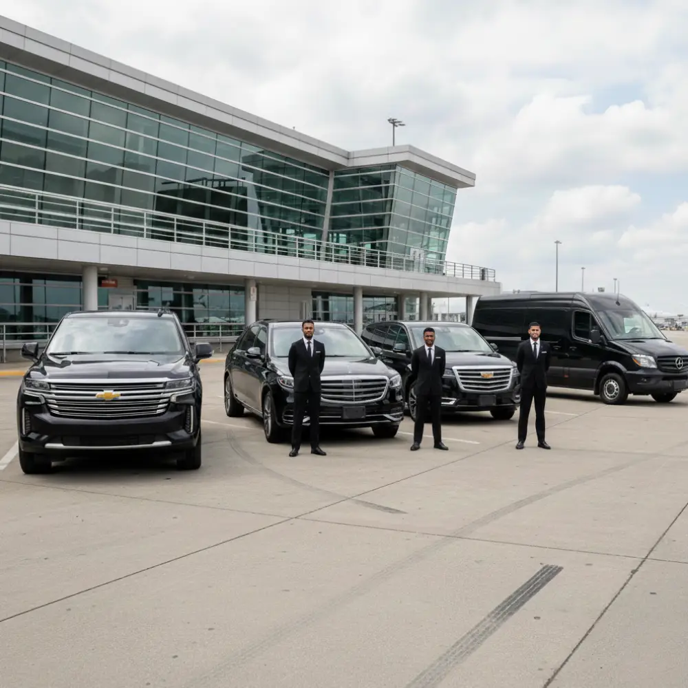 Luxury limo fleet with professional chauffeurs at Newark Airport providing EWR airport limo service