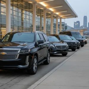 Luxury limo, SUV, and executive van fleet at LaGuardia Airport providing LGA airport car service