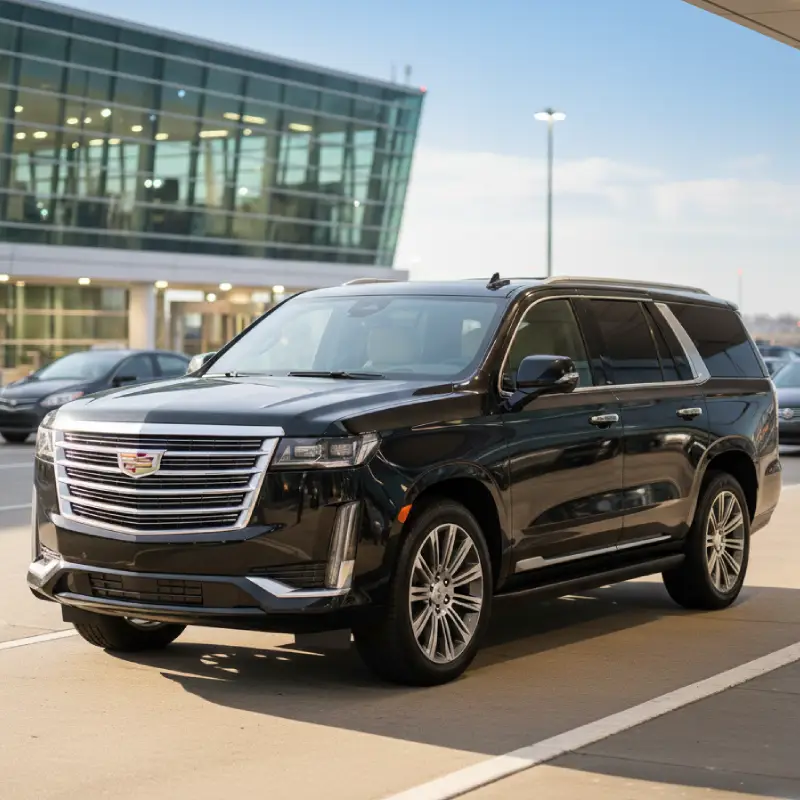 Luxury black SUV limo by Noor Limousine LLC providing professional airport transportation at Westchester Airport, New Jersey